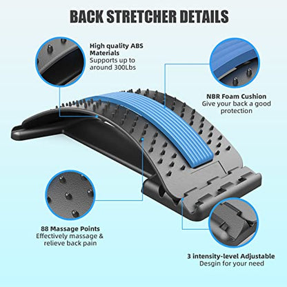 Back Stretcher for Pain Relief, Multi-Level Back Cracker Lower Back Pain Relief Device, Lumbar Support Spine Board with 3 Adjustable Settings for Bed, Chair & Car with Massager