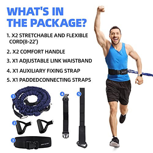 80Lbs Resistance Bungee Cord Speed Training Set, Dual Resistance Cord(8-22'), Improve Agility Focus Strength Power, for Basketball Tennis Football Volleyball, Help You Build Muscle
