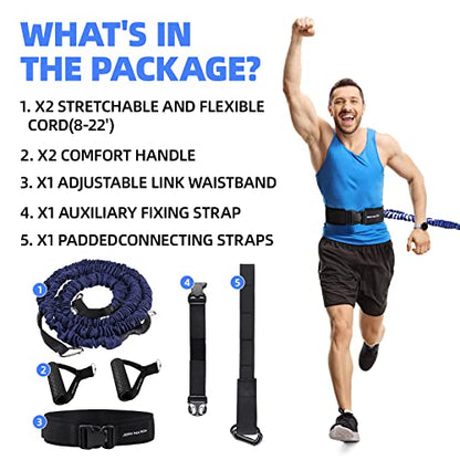 80Lbs Resistance Bungee Cord Speed Training Set, Dual Resistance Cord(8-22'), Improve Agility Focus Strength Power, for Basketball Tennis Football Volleyball, Help You Build Muscle