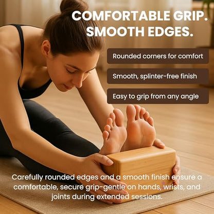 Yogikuti Bamboo Yoga Block | Premium Natural Wooden Support Block for Iyengar Yoga, Pilates & Stretching | Eco-Friendly, Non-Slip, Lightweight & Durable Yoga Prop for Balance, Flexibility & Alignment