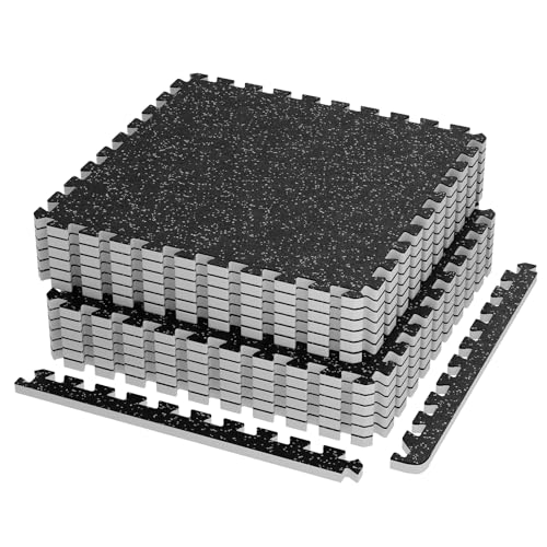 0.79" Gym Flooring for Home Gym,12 Pcs 48 Sq Ft Rubber Top Floor Mats High Density EVA Foam Gym Floor Tiles with Rubber Top Interlocking Exercise Equipment Matt for Garage/Fitness Room-Black+White - color: Black+white