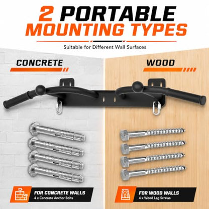 Wall Mounted Pull Up Bar - Heavy Duty Chin Up Bar, Pull-Up Bar for Garage, Joist, Wall Mount - Multifunctional Fitness Bar, Supports up to 600 Lbs - color: Black