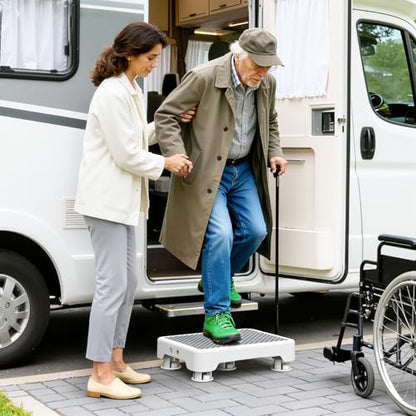 SOYO Mobility One Step Stool, Heavy Duty Indoor Outdoor Non-Slip Small Step Platform Assistive Device for Adult Elderly, Standing Support and Step Riser for Car, Bed, Door, Stair, Bathroom, White-Gray