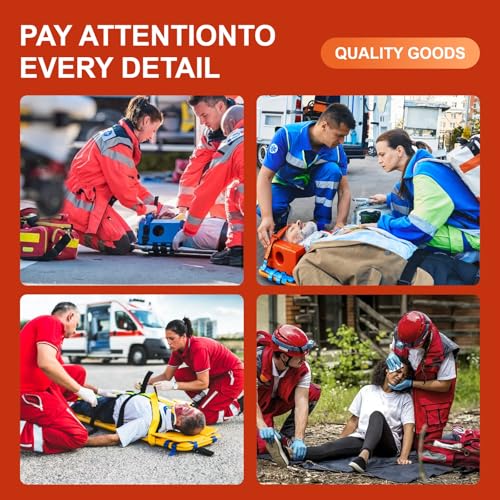 Emergency Foldable Spine Board Stretcher Kit with Head Immobilizer, Neck Brace, Spider Straps, Orange PE 4-Fold Water Floating Stretcher for First Responders & Emergency Services (4 Folds) - size: 4 Folds