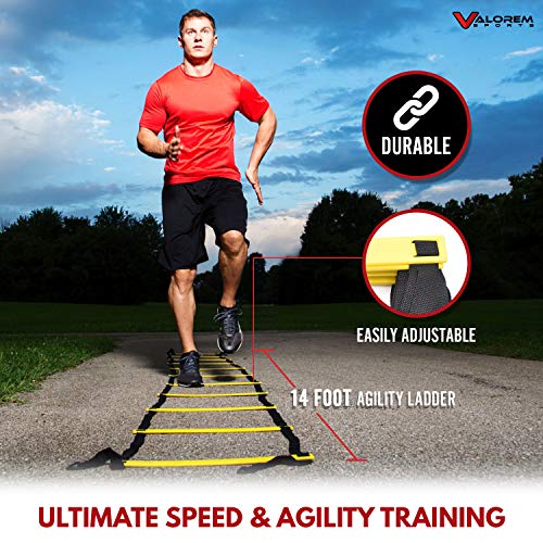 Speed & Agility Training Equipment Set - Includes 4 Agility Hurdles, 20 Disc Cones, Agility Ladder, Adjustable Leg Resistance Bands, Speed Parachute, Jumping Rope & Carry Bag - Designed For All Sports