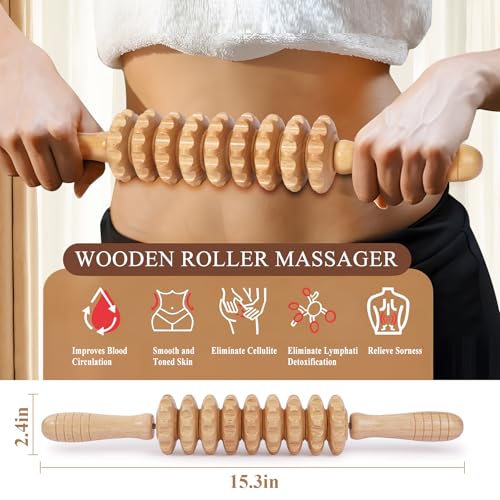 Wood Massage Roller Muscle Roller Cellulite Massage Tool Fascia Blaster Lymphatic Drainage Massager Wood Therapy Massage Tools for Deep Tissue Muscle Relief Recovery(9-Wheel) - style: 9-Wheel Massager