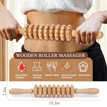 Wood Massage Roller Muscle Roller Cellulite Massage Tool Fascia Blaster Lymphatic Drainage Massager Wood Therapy Massage Tools for Deep Tissue Muscle Relief Recovery(9-Wheel) - style: 9-Wheel Massager