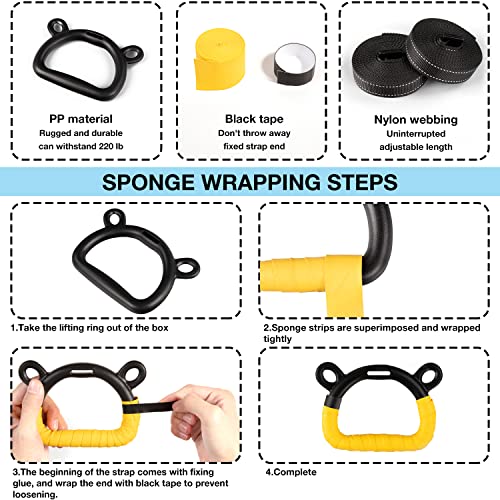 Kids Gymnastic Rings Pull up Rings for Chlidren Exercise,Indoor Gym Ring,Kids Gymnastics Rings with Adjustable Straps,Load Bearing 220lb(NO Bar) - color: Yellow-1
