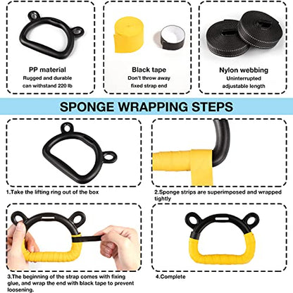 Kids Gymnastic Rings Pull up Rings for Chlidren Exercise,Indoor Gym Ring,Kids Gymnastics Rings with Adjustable Straps,Load Bearing 220lb(NO Bar) - color: Yellow-1