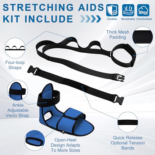 Knee Replacement Recovery Aids, Leg Stretcher Strap with Foot Cradle and Resistance Bands, Hip and Knee Exercise Equipment for Range of Motion, Post Surgery Mobility Training(Blue)