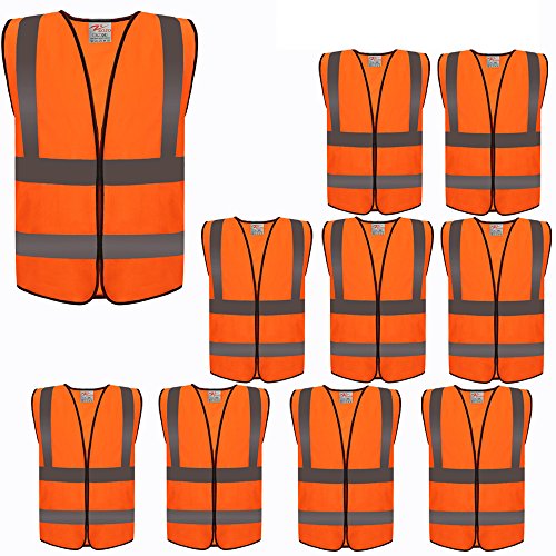 zojo High Visibility Reflective Safety Vest Bulk 10 Pack - color: Orange
