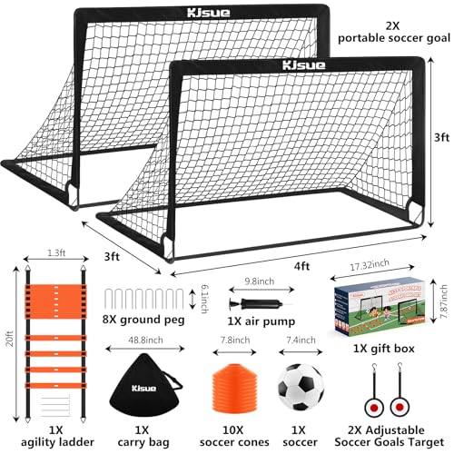 Soccer Goal, Kids Soccer Goals for Backyard Set of 2, 4 x 3ft Soccer Net Training Equipment, Pop Up Toddler Soccer Goal for Outdoor Indoor Sports Games