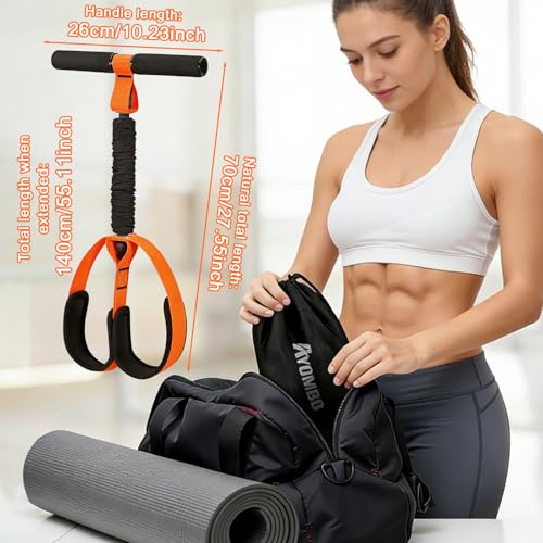 Pedal Resistance Band with Handle, 50 LBS Thickened Latex Tube Pedal Resistance Band with Soft Non-Slip Foam Foot Pedals for Women,Tension Rope Trainer for Abs,Legs,Home Gym Workout Equipment (Orange)