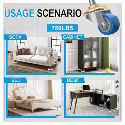 New Upgraded Furniture Sliders for Hard Floors & Carpets, 2-in-1 Furniture Movers with Wheels, Furniture Dolly for Moving Heavy Duty Sofa, Bed, Appliance, Load Capacity Up to 750lb