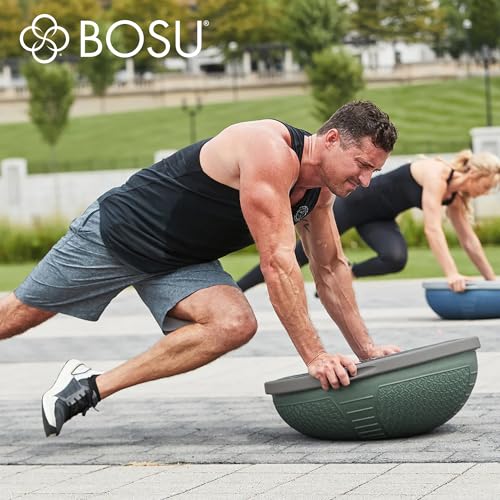 BOSU Nexgen Balance Trainer, Half-Ball Training Equipment, 65 cm Diameter, 300 lb Capacity - Burst-Resistant Stability Exercise Tool w/Non-Slip Base, Includes Hand Pump, Commercial-Grade - color: Militia Green/Gray