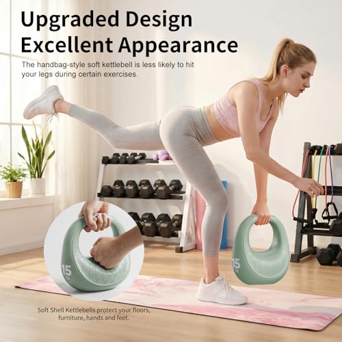 Soft Kettlebell, Kettlebells Anti-Slip Grip with Cushioned Impact-Resistant Base, Strength Training Kettlebells Sets for Home Workouts, Kettlebell for Women/Men/Beginners (6LB/10LB/15LB)