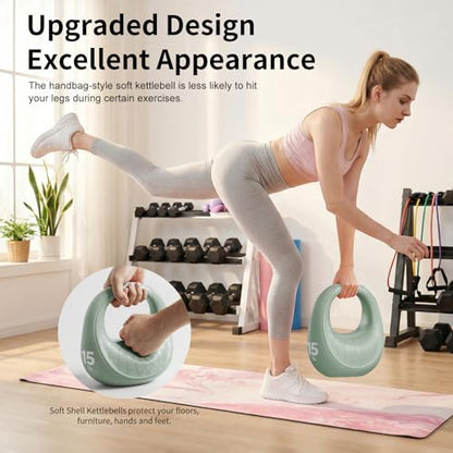 Soft Kettlebell, Kettlebells Anti-Slip Grip with Cushioned Impact-Resistant Base, Strength Training Kettlebells Sets for Home Workouts, Kettlebell for Women/Men/Beginners (6LB/10LB/15LB)