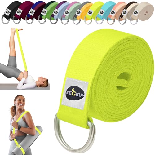 TECEUM 2 IN 1 Yoga & Mat Strap for Stretching – Cotton – 6/8/10 ft - color: Bright Green, size: 8 ft