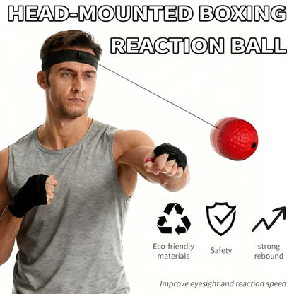 Boxing Reflex Ball Headband Set - Includes 1 Ball and 1 Adjustable Headbands for Beginner Proficiency Improvement,Great Boxing Equipment Fun Fitness for All Ages