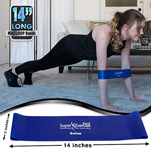 USA 14" x 3" Extra Long Latex Free Mini Loop Bands in 3, 5, 10 Pack Sets. 10 Strengths for Resistance Training, Stretching, Yoga, Toning. Plus an Exclusive iPhone App and E-Book. - color: k. Blue MEDIUM Loop Band 10 Pack