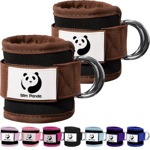 Slim Panda Ankle Strap for Cable Machine,Ankle Cuff for Kickbacks, Booty Hip Abductors,Glute Workouts, Leg Extensions, Curls for Men and Women, Adjustable with Double D-Rings - color: Cocoa Brown, style: Pair