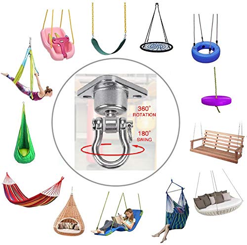 9M 2 Sets of Bearing Smooth Rotary Stainless Steel Hanger, Heavy Duty 180°+360° Rotary Swing Swing Hook, 1500 lb Capacity Wooden Concrete Playground Yoga Hammock Chair Rope Punch Bag Porch Swing Set