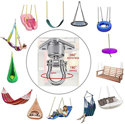 9M 2 Sets of Bearing Smooth Rotary Stainless Steel Hanger, Heavy Duty 180°+360° Rotary Swing Swing Hook, 1500 lb Capacity Wooden Concrete Playground Yoga Hammock Chair Rope Punch Bag Porch Swing Set
