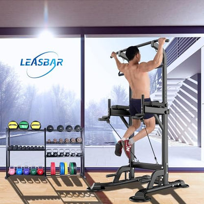 Pull Up Dip Station for Home Gym, Power Tower with Backrest, Adjustable Height Pull Up Bar Stand, Multifunctional Strength Training Fitness Workout Station
