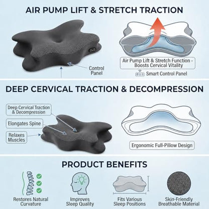 2-in-1 Cervical Neck Pillow for Pain Relief, Rechargeable Side Sleeper Pillows with Heat Airbag Lift, Memory Foam Contour Pillow for Side Back Stomach Sleepers(No Vibration Gray)