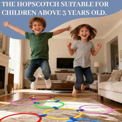 Multi-Game Hopscotch Set with Toss Bean Bags, Hopscotch Ring Game for Kids, Outdoor Physical Games Promoting Coordination, Durable Playground Toys for Boys and Girls