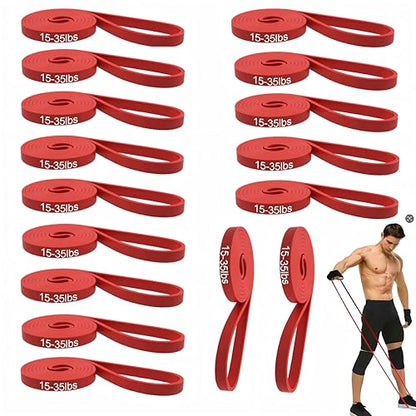 16-Pcs Resistance Bands Set - Premium Elastic Workout Bands for Home Gym, Strength Training, Yoga & Physical Therapy - color: Red(15-35 lbs)