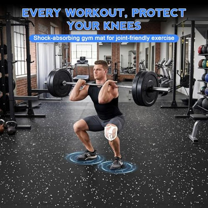 Rubber Gym Floor Mats, 12 Tiles 48 Sq Ft, 0.56" Thick Heavy Duty Gym Flooring for Home Gym, Exercise Equipment Mat for Treadmill, Weightlifting & Workout Area, Non-Slip Protective Flooring