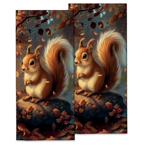Cute Squirrel Hand Towels, Soft Decorative Autumn Forest Scene Hand Towel Set of 2 for Bathroom Hotel Home, Absorbent Dish Towels for Kitchen Drying Farmhouse Gifts 14×28 Inch - color: Squirrel13