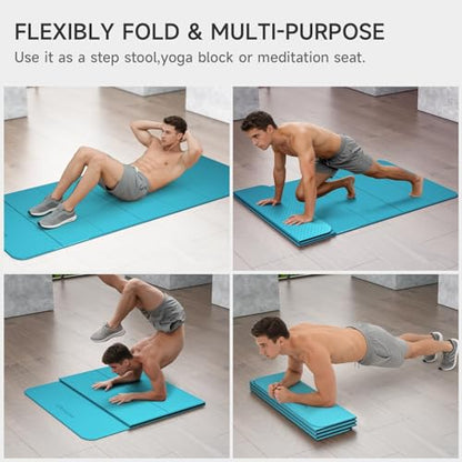 7-Fold Yoga Mat 74"x31" - 0.31 Inch Thick Folding Exercise Mat, Extra Wide Non-Slip POE Mat for Travel, Storage, Yoga, Pilates, Meditation & Home Gym, Lightweight & Portable - color: Acid Blue