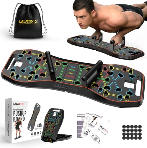 LALAHIGH Push Up Board,36 in 1 Home Gym Equipment with Ab Roller Wheel & Resistance Bands, Portable Foldable Workout Board for Full Body Strength Training Men Women,Gift for Boyfriend