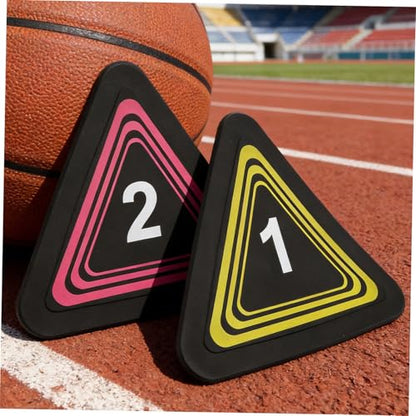 KICHOUSE 10pcs Triangle Agility Spot Markers with Numbers 1-10, Lightweight Non-Slip TPE Soccer Field Markers with Rounded Edges for Dance Practice and Exercise Drills