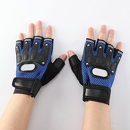 Mens Half Finger Weight Lifting Workout Glove Adult Fingerless Fitness Driving Glove Non-Slip Breathable Outdoor Motorcycle Camping Mitten - color: Blue
