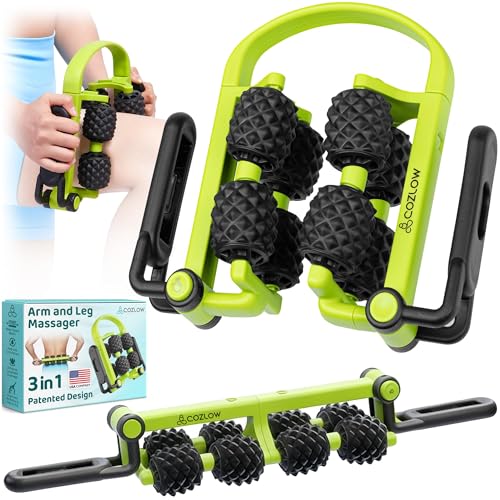 3 in 1 Lymphatic Drainage Massage Tool - Back Massager - Cellulite Roller - Arm + Leg Muscle Trigger Point Myofascial Release - color: Green/Black