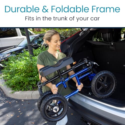 Vive Mobility All Terrain Knee Scooter Walker for Foot Injuries - Adult Broken Leg Crutch Cart Roller for Surgery, Broken Foot, Ankle Injury - Kneeling Rolling Steerable Seated Wheel Scooter Aid - color: Blue