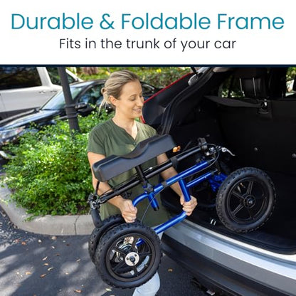 Vive Mobility All Terrain Knee Scooter Walker for Foot Injuries - Adult Broken Leg Crutch Cart Roller for Surgery, Broken Foot, Ankle Injury - Kneeling Rolling Steerable Seated Wheel Scooter Aid - color: Blue