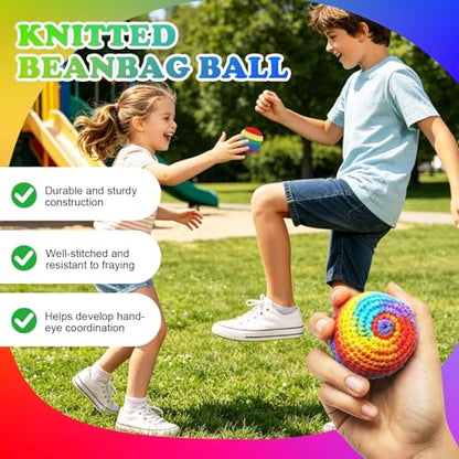 6Pcs Handmade Knitted Footbag, Colorful Crochet Footbag Sacks, 2026 Upgraded Footbags Knitted, Soft Pellet Filled Sack for Skill Training, Random Color and Style Sent
