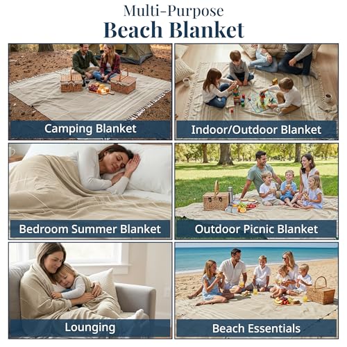 LANE LINEN Beach Blanket Sand Free, Quick Dry & Turkish Beach Towel - Beige - color: 02: Beige, size: Beach Blanket (82" x 82")