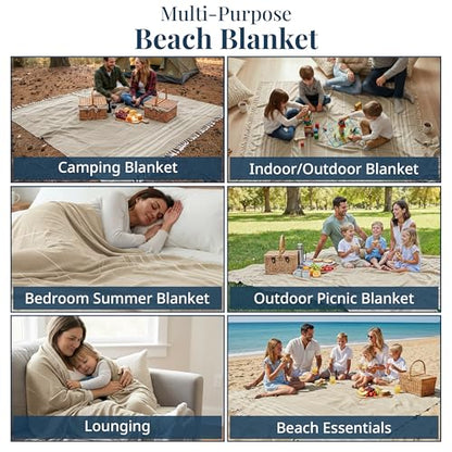 LANE LINEN Beach Blanket Sand Free, Quick Dry & Turkish Beach Towel - Beige - color: 02: Beige, size: Beach Blanket (82" x 82")
