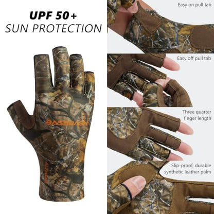 BASSDASH ALTIMATE UPF 50+ Sun Protection Fingerless Fishing Gloves Men - color: Autumn Forest, size: X-Large
