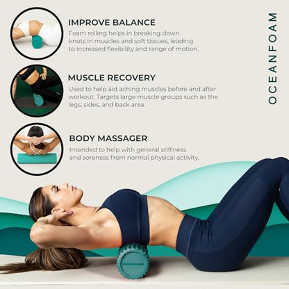 Tidal Roller - Jade - Muscle Massage Foam Roller for Back Pain & Stretching - Firm and Ergonomic Wide Wave Textured - Yoga, Athletics, & Wellness - Full Size, 20" x 5" - color: Jade
