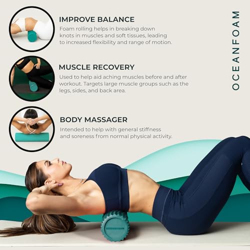 Tidal Roller - Jade - Muscle Massage Foam Roller for Back Pain & Stretching - Firm and Ergonomic Wide Wave Textured - Yoga, Athletics, & Wellness - Full Size, 20" x 5" - color: Jade