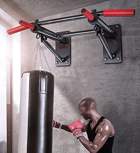 Wall Mounted Pull Up Bar, Strength Training Pull-UP Bars, Heavy Duty Wall Mount Chin Up Bar for Home Gym Indoor Outdoor, Maximum Weight 660 Lbs (Black)