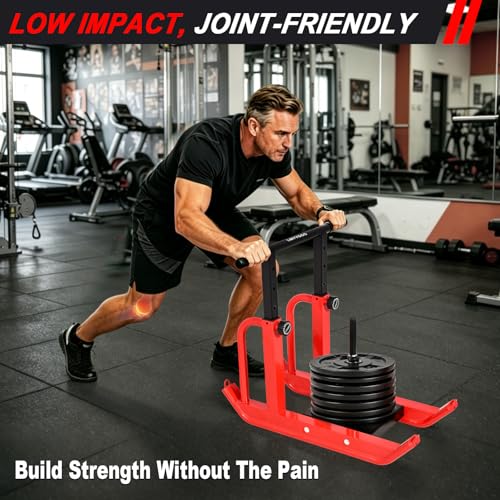Heavy-Duty Adjustable Training Sled, 5-Level Height Adjustment, Push/Pull Dual-Use, Compatible with 1" & 2" Weight Plates, Strength & Speed Training for Soccer, Fitness & Conditioning, All-Ages