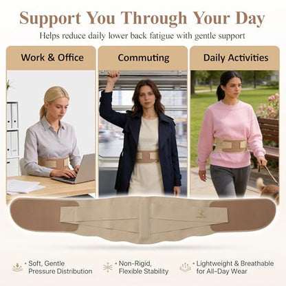 RANDY SUN Structured Waist Support Belt, Ultra Thin Back Brace with Ergonomic EVA Pad, Invisible Lumbar Support for Women & Men, Work & Daily Use Light Taupe L(Waist:31"-36")