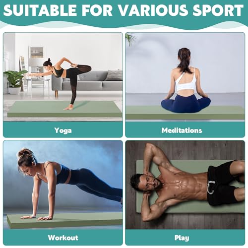 MABOZOO 3 Inch Thick Yoga Mat, Extra Thick Gymnastics Mat With Carrying Handles for Men Women, PU Leather Anti-Tear Fitness Foam Exercise Mat for Yoga, Pilates, Stretching - color: Army Green